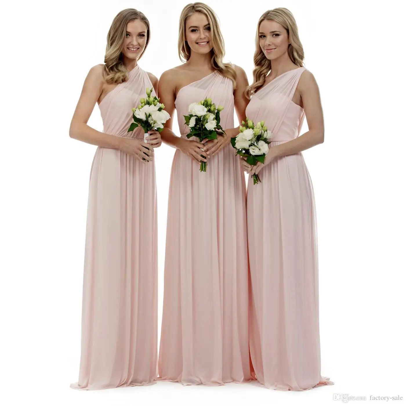 

Blush Pink One Shoulder Bridesmaid Dresses A Line Chiffon Pleats Floor Length Bridesmaids Gowns for Summer Country Weddings
