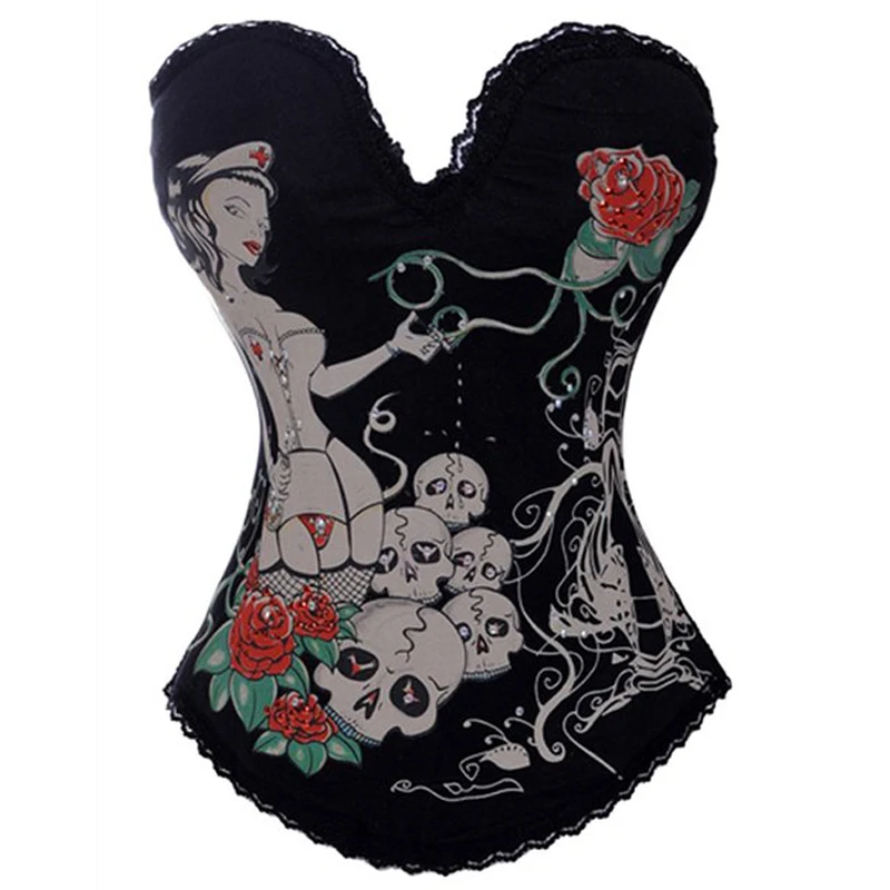 Hot Sale Corset Top Punk Sexy Corset Bustier Skull Corsets Fashion Corselet Women Halloween Party Club Wear Tops Cincher S-2XL Hot Sale Corset Top Punk Sexy Corset Bustier Skull Corsets Fashion Corselet Women Halloween Party Club Wear Tops Cincher S-2XL