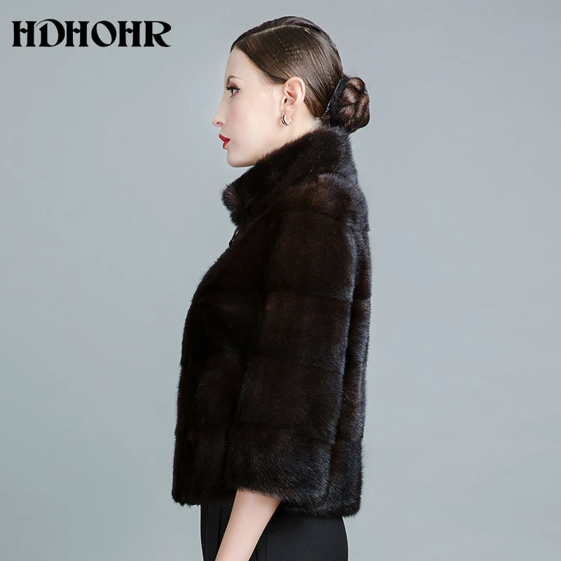 HDHOHP 2017 New Fashion Real Mink Fur Coats Of Women Short Slim Genuine Leather Good Quality Warm Winter Natural Fur jackets Coats