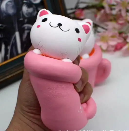 Kawaii squishy 14 см * 9 см jumbo булочки розовый чашки cat PU медленный рост мягкими 20 штук оптовая продажа