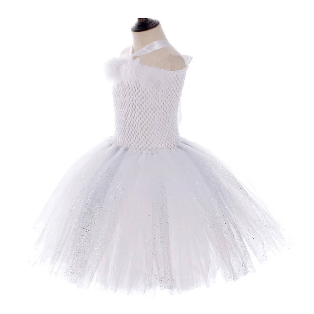 White Swan Lake Ballet Dress Fairy Girls Feather Glitter Sparkling Evening Dress for Kids Angel Cosplay Party Tutu Dress Vestido (4)