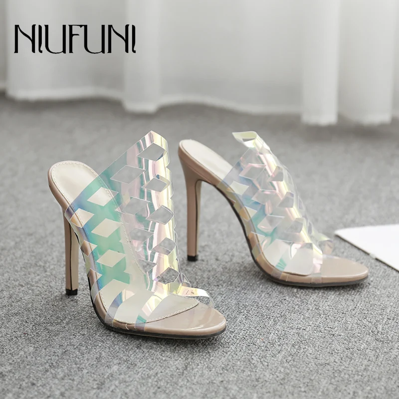 

Genuine Leather Slipper Women Fashion Casual Colorful High Heels Women's Slippers Hollow 2019 New Sandals NIUFUNI Ladies Shoes