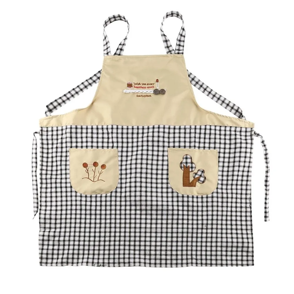 

5 pcs Kitchen Waterproof Halterneck Apron Dress Lattice Pattern Backing Cooking Dress With Two Pockets For Chefs Housewife Lady