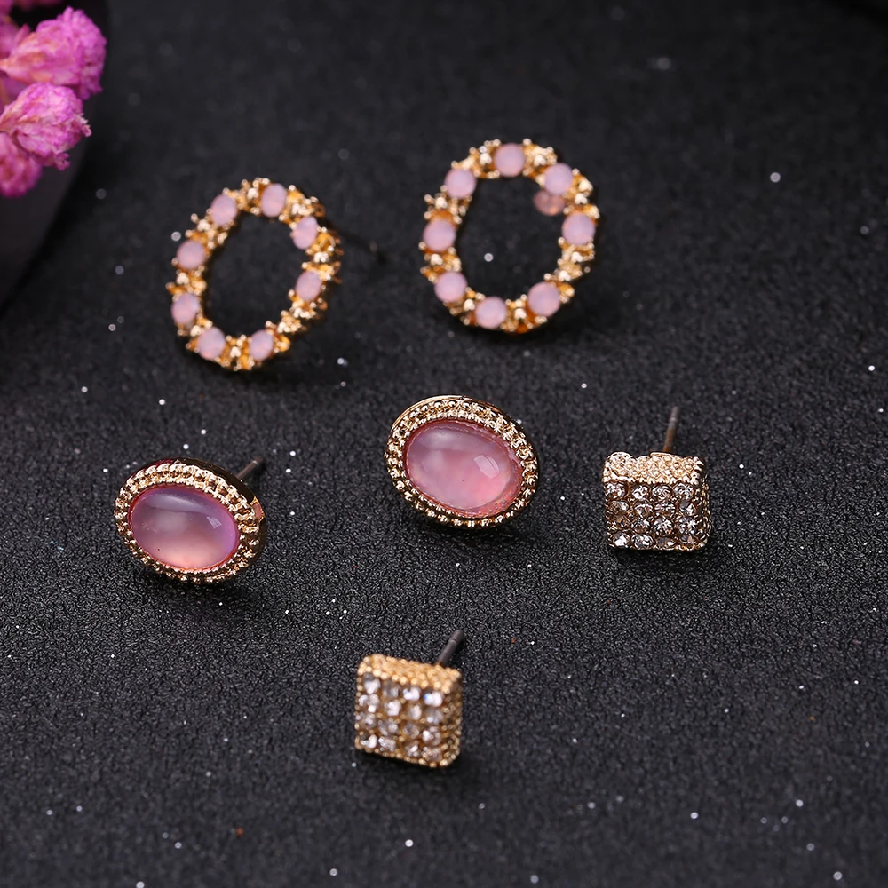 3 pairs/set Bohemian stud earrings set for women new fashion jewelry accessories retro pearl crystal earrings gifts