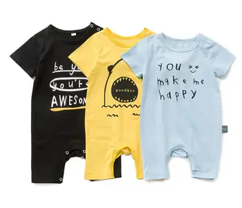 

6pcs/lot Romper Kids Onesie short sleeve shark letters Child summer Clothing jumpsuit 3-24M sylvia 565009101852