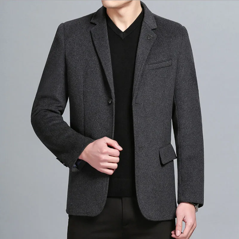 

Drop Shipping New Spring Autumn Wool Jacket Men Overcoat Solid Color Fashion Wool Coat Casual Wool Suit Abrigos Para Hombre