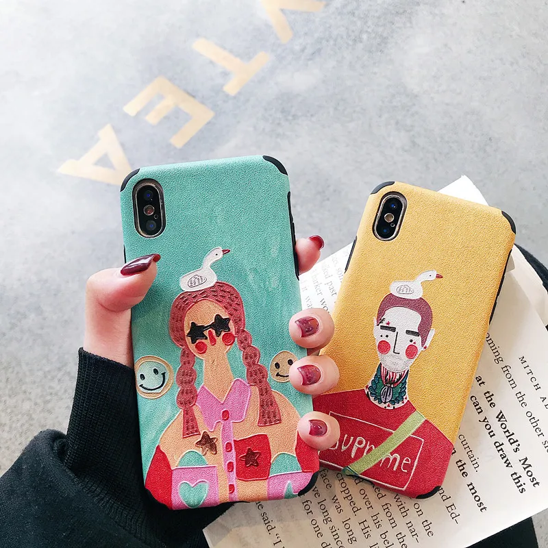

Beily Oil Painting Case for iPhone XS Max XR X 6 6S 8 7 Plus Cute Couple Luxury Instagram IG Relief Matte Soft Cover Cases Capa