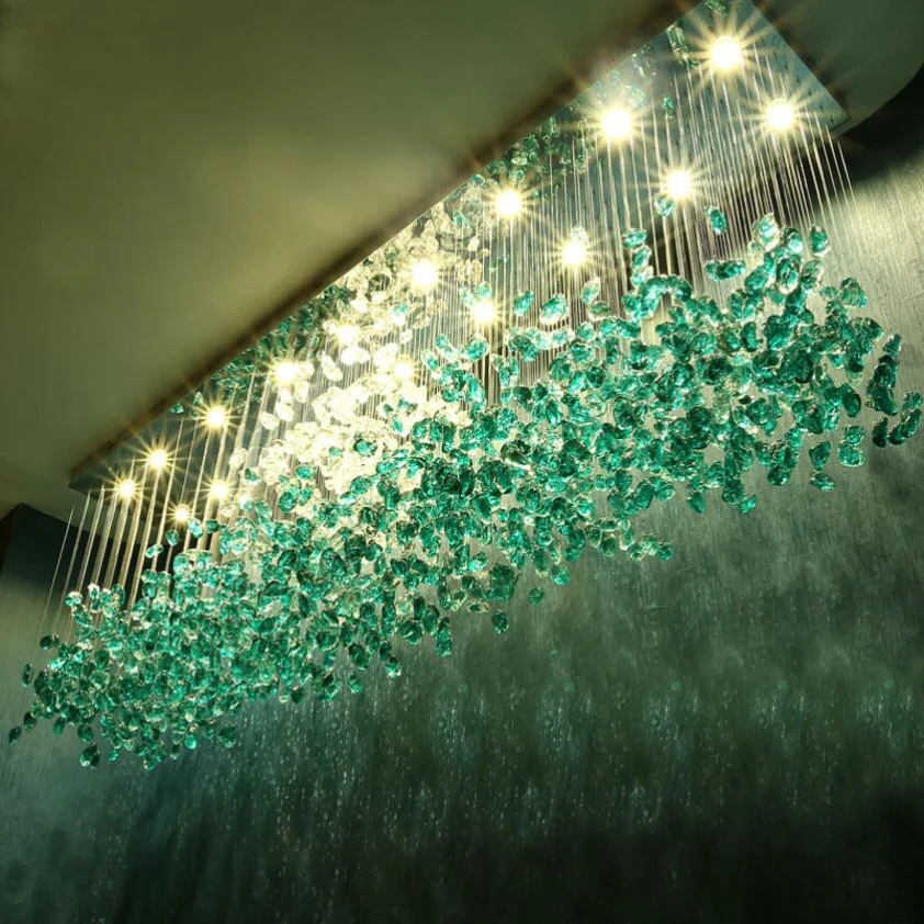Новая хрустальная люстра для отелей бар гостиная большая Инженерная светло-зеленый прозрачный камень стеклянная лампа лампы на заказ