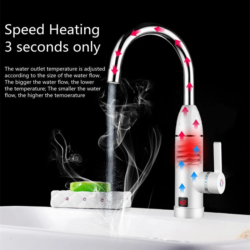 New Kitchen LED Display Electric Hot &Cold Water Instant Heating Mixer Faucet Tap