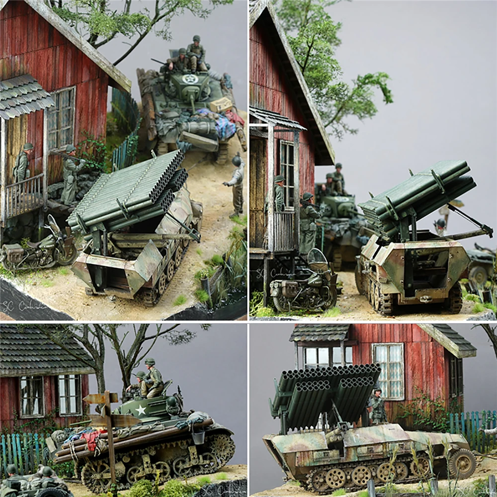 13pcs 1/35 Scale Military Building Model Kits DIY Accessories World War II Gerrman Soldier Shelter House Wood Cabin Model Kits