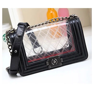 

Carat lovers Star with money Small fragrant wind Transparent chain bag Shoulder Messenger Bag PU Hit color