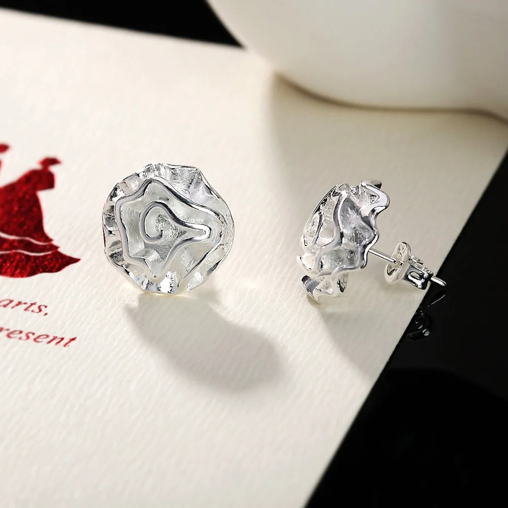 

fashion retro high quality silver color jewelry charm for lady women rose stud flower earrings wedding party jewelry JSH-E003
