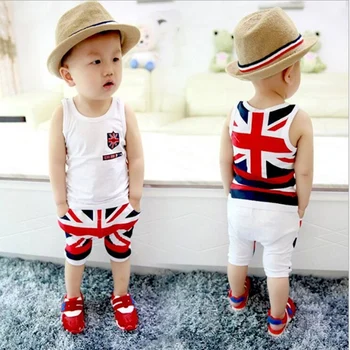

NO-34 New summer Baby boys clothes set, Sleeveless T-shirt+ pants red flag suits chidlren clothing sets