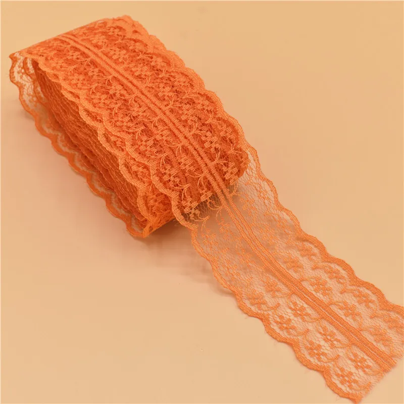 Красивые 10 метров кружевной лентой 45 мм широкий африканская кружевная ткань кружевной отделкой из белого кружева вышитые отделка отделкой для шитья - Цвет: Deep orange