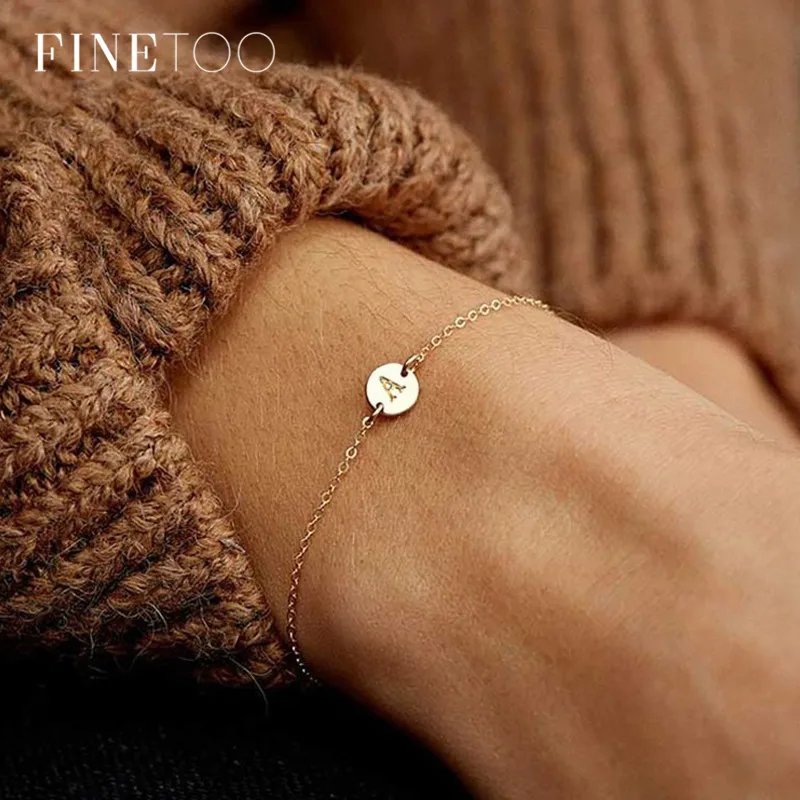 

Engraved Personalized Initial Letter Bracelets for Women Gold Color Hand Stamped A-Z Initial Disc Name Bracelet Name Jewelry
