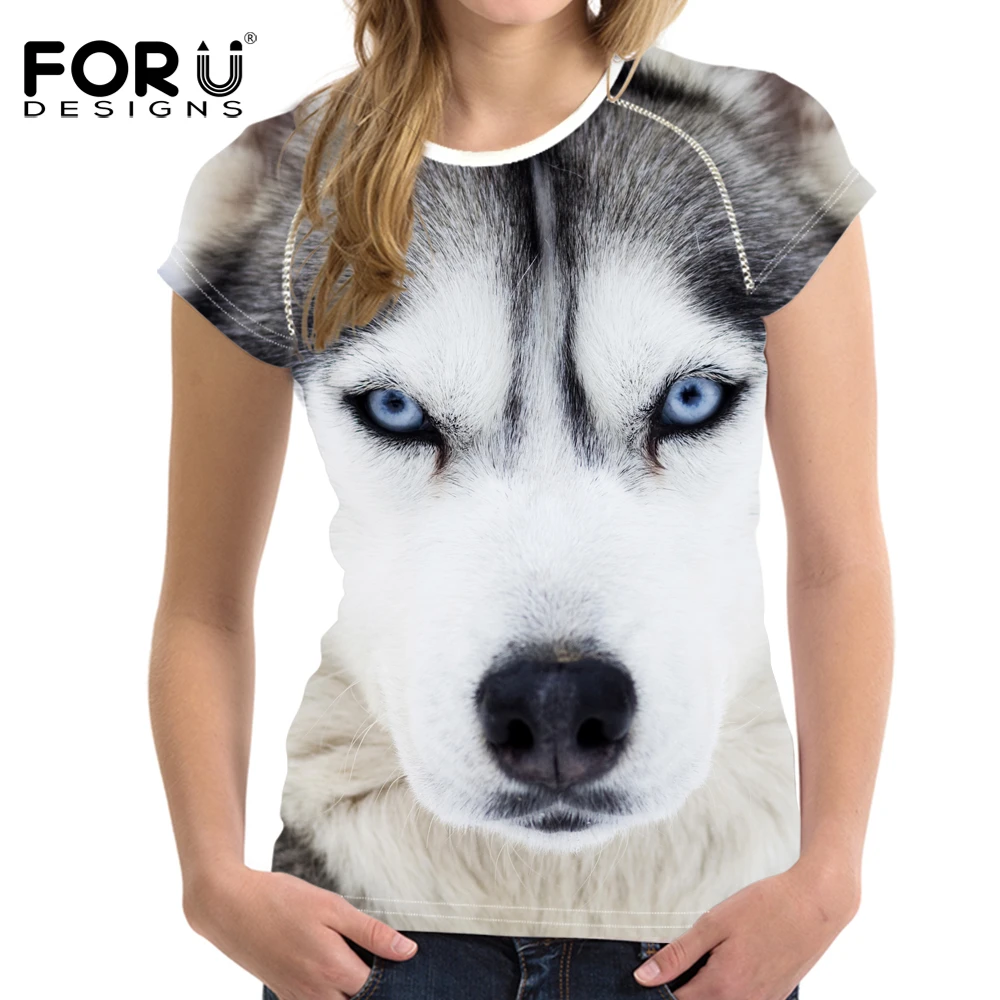 

FORUDESIGNS t shirt Retro Women T-shirt 2018 Vogue 3D Wolf Printed Cool t-shirt O Neck Woman t shirt Streetwear Tops Femme Trend