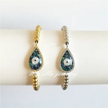 

Starella Micro Pave Cubic Zirconia Abalone Shell Waterdrop Turkey Evil Eye Macrame Braided Adjustable Bracelet Pulseras Joyeria