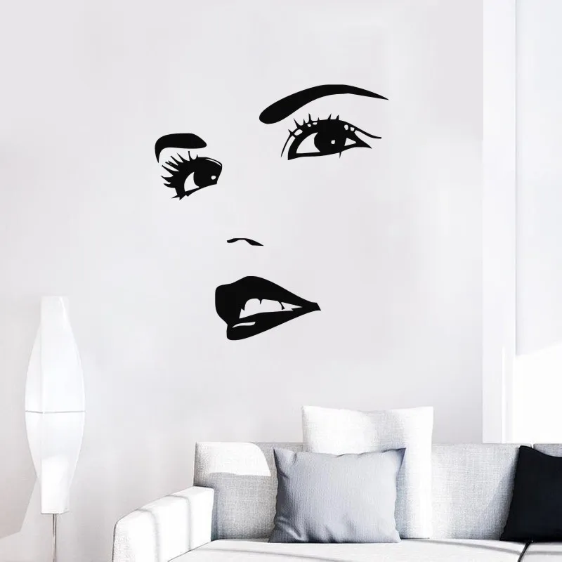 

Girls Beauty Salon Wall Stickers Sexy Lips Eyes Woman Face Wall Decal Vinyl Home Interior Removable Art Mural Pattern DIY SYY660