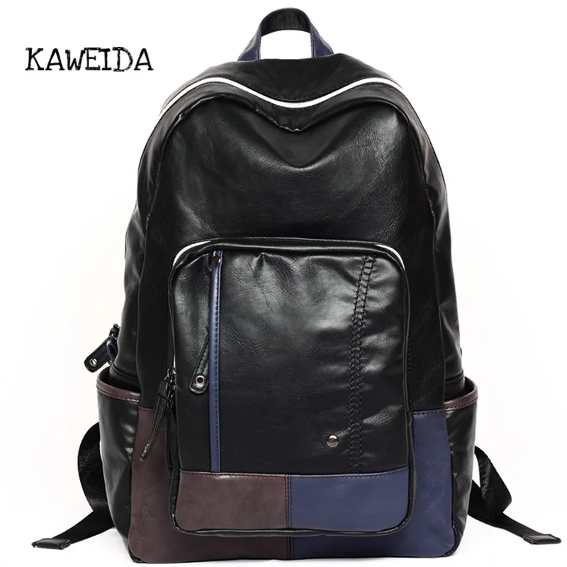 

2018 Women Men Fashion PU leather Backpack 156" Laptop Travel Backpacks Bag for teenagers College Student School Bags Black Blue