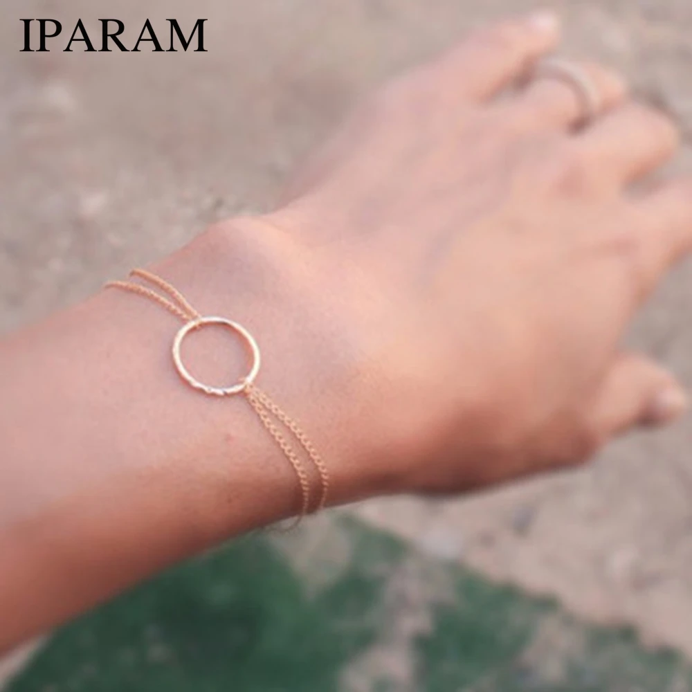 

IPARAM New Fashion Simple Metal Double Hollow Round Bracelet ForWomen's Jewelry Party Gifts
