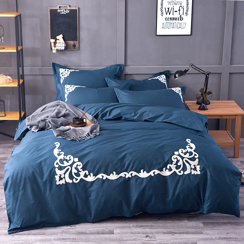 

New Style Geometry Pattern Embroidery Cotton Bedding Sets Duvet Cover Set Pillowcase Falt Sheet 4pcs Queen Size Full Twin TJ-26
