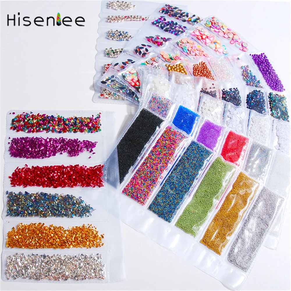 

6 Grids/Sets Nail Glitter Pearl Stones Rhinestone Slice Nails Sticker Microbeads DIY Nail Art Decorations QCR10069