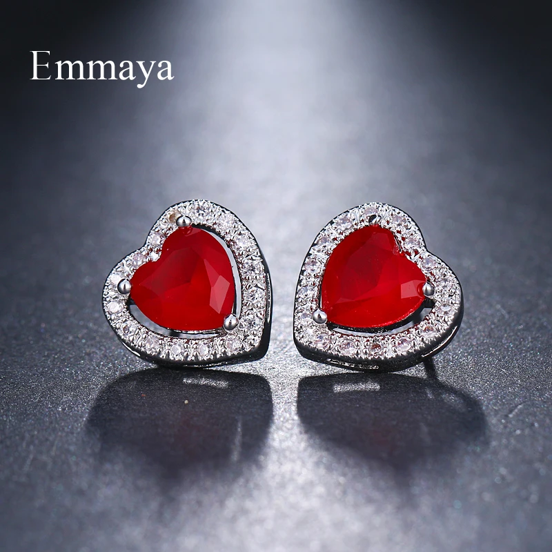 Серьги гвоздики Emmaya в форме сердца женские милые украшения из белого золота