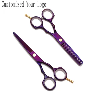 

5.5 inch Barber Shop Customized Logo Violet Hairdressing Supplies Cutting Scissors Thinning Shears Professional Hair Scissors