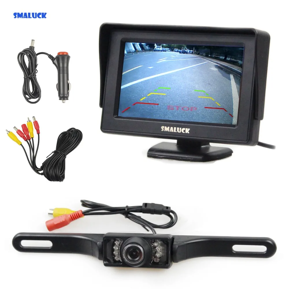 

SMALUCK 4.3 inch TFT LCD Car Monitor Rear View Kit Reversing IR HD Backup Car Camera Parking Assistance System