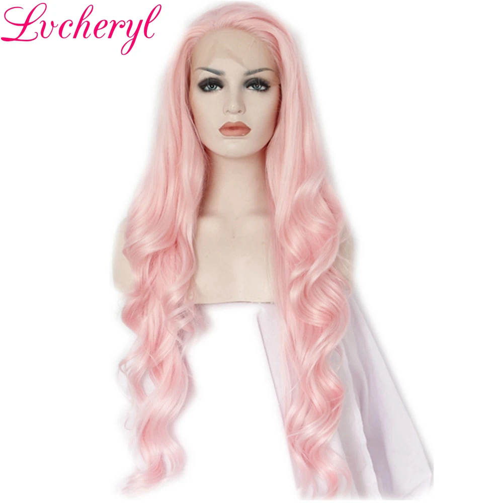 Lvcheryl Длинные розовые высокое температура волокно волос ручной связали естественные волнистые Glueless синтетический синтетические волосы на