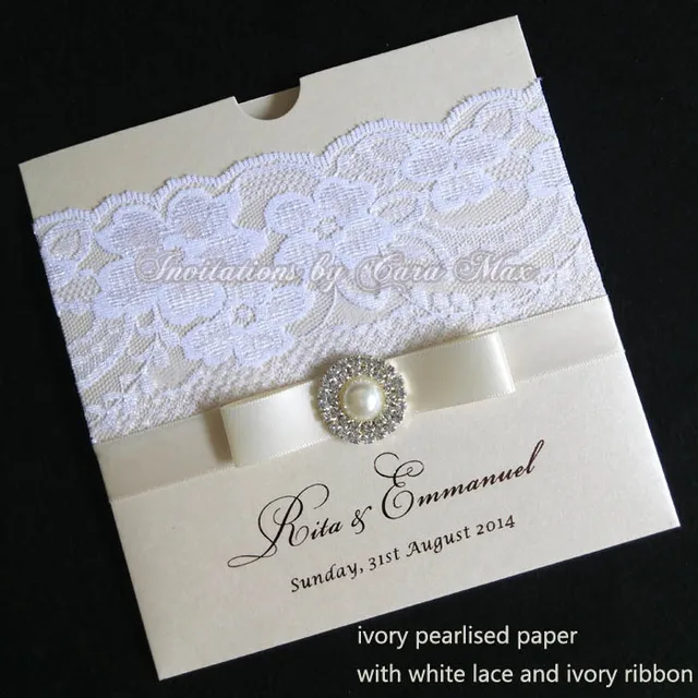 CA0611 Ivory Lace Wedding Invitations with Ribbon and Rhinestone Buckle-in Cards & Invitations from Home & Garden on Aliexpress.com | Alibaba Group Cheap invitation wedding