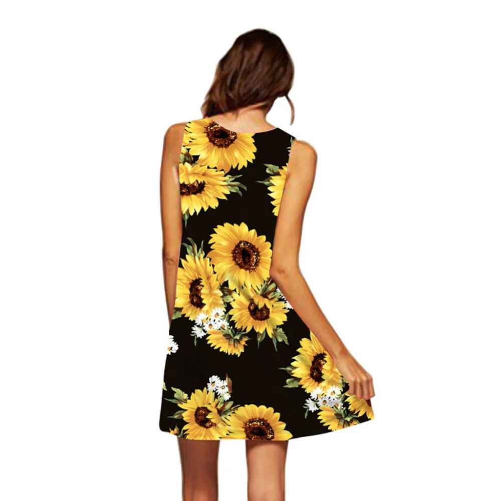 2019 woman summer sleeveless sexy beach dress plus size printing casual beach retro fashion short mini beach dress long 40J3 (2)
