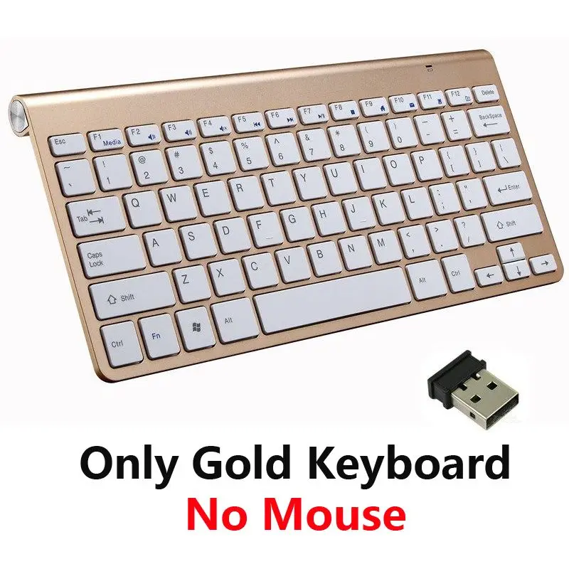 2,4G Беспроводная клавиатура и мышь Мини мультимедийная клавиатура мышь комбо набор для ноутбука Mac Настольный ПК ТВ офисные принадлежности - Цвет: Only Gold Keyboard