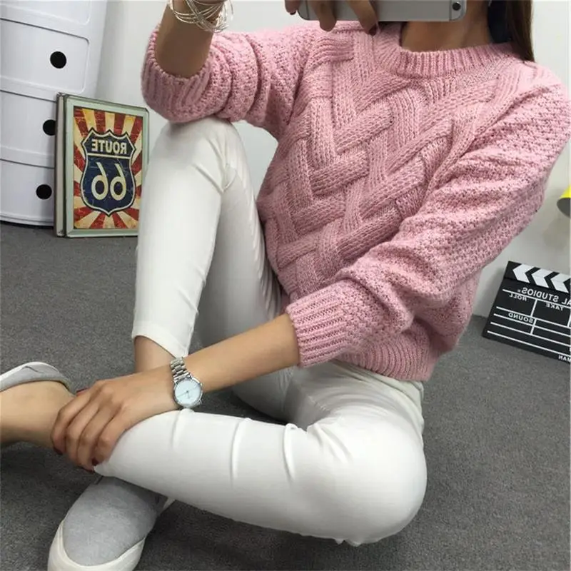 Winter O-neck Women's Sweater Jersey Woman Mohair Knitted Twisted Thick Warm Lady's Pullover 2019 College Jumper Women Pink Gray