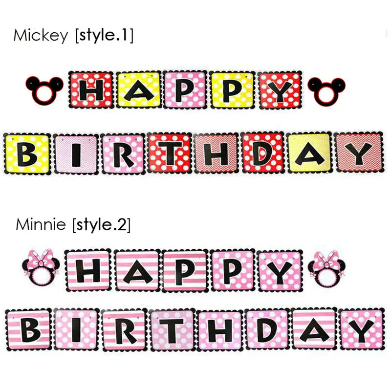 С днем рождения детей 1 комплект Микки Минни Маус буквы баннеры-Декорации для вечеринки флаги детские подарки принадлежности JJ112