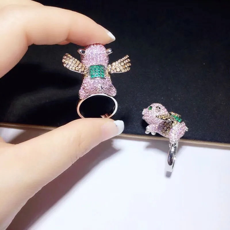 Anillos Qi Xuan_Trendy Jewelry_Pink Flying Pig элегантные женские кольца_ S925 Твердые серебряные модные кольца_ производитель прямые продажи