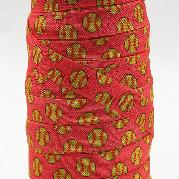 

Q&N ribbon wholesale/OEM 5/8inch 150409019 sport baseball printed in red folded over elastic FOE 50yds/roll free shipping