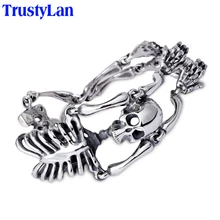 TrustyLan панк-рок готический браслет из нержавеющей стали с черепом для мужчин, звенящая цепь, мужские байкерские ювелирные изделия, Брендовые мужские браслеты
