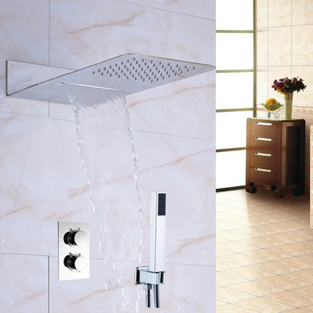 Thermostatic Mixer Waterfall Rain Shower Head Faucet Hand Shower Sprayer