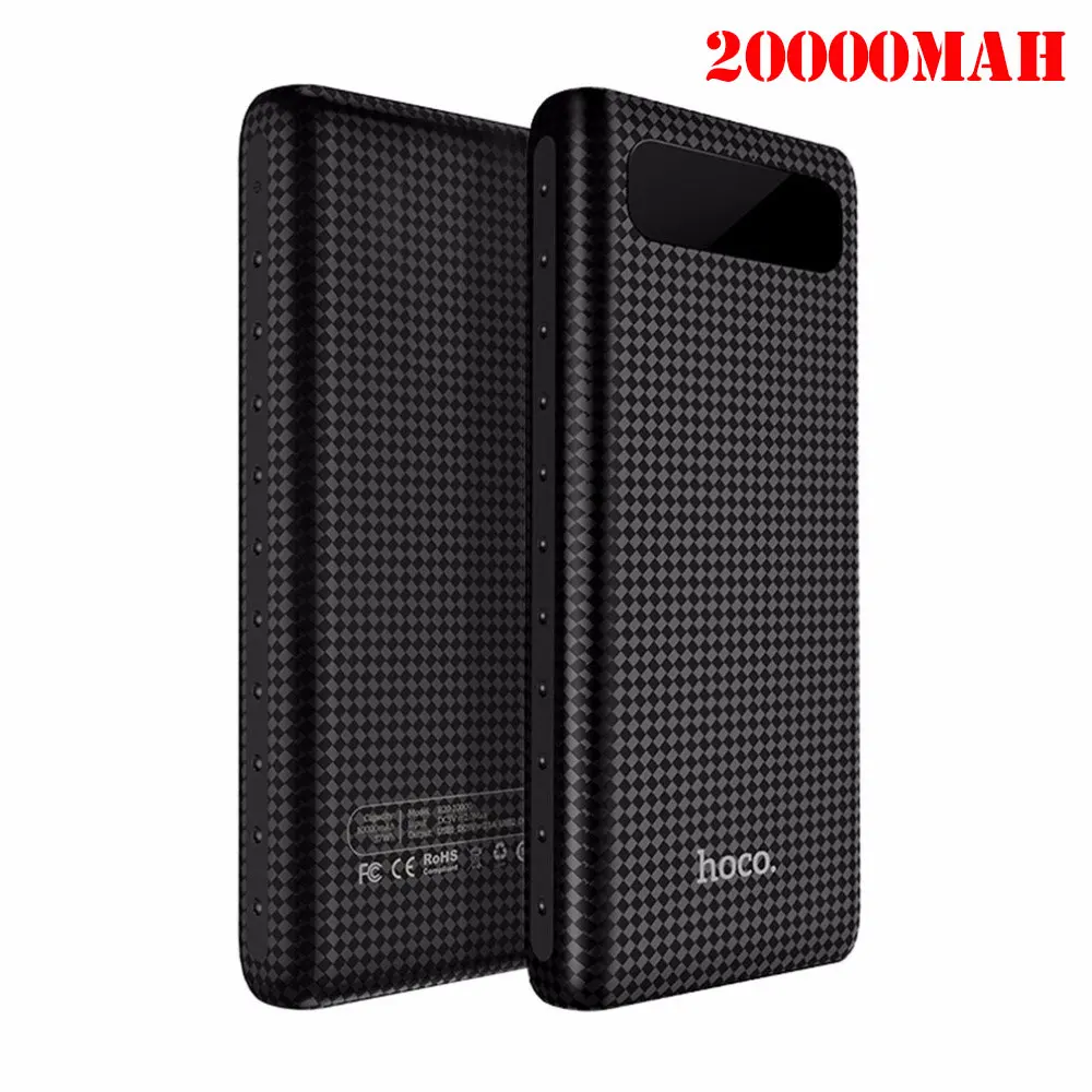 HOCO 20000 mAh Dual USB power Bank 18650 портативная Внешняя батарея Универсальное зарядное устройство для мобильного телефона power Bank 20000 mAh для телефонов - Цвет: Черный