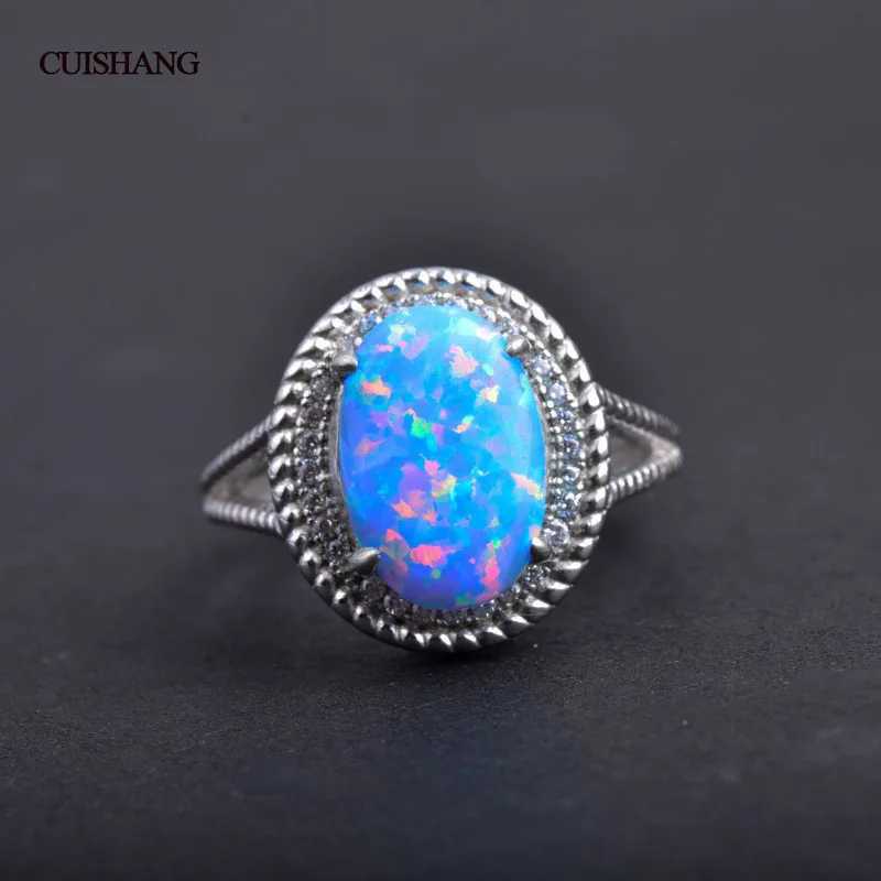 

CSJ 2018 NEW Synthesis fancy color opal ov8*12 mm Solid 925 Sterling Silver Wedding Ring Fine Jewelry For Women Gift