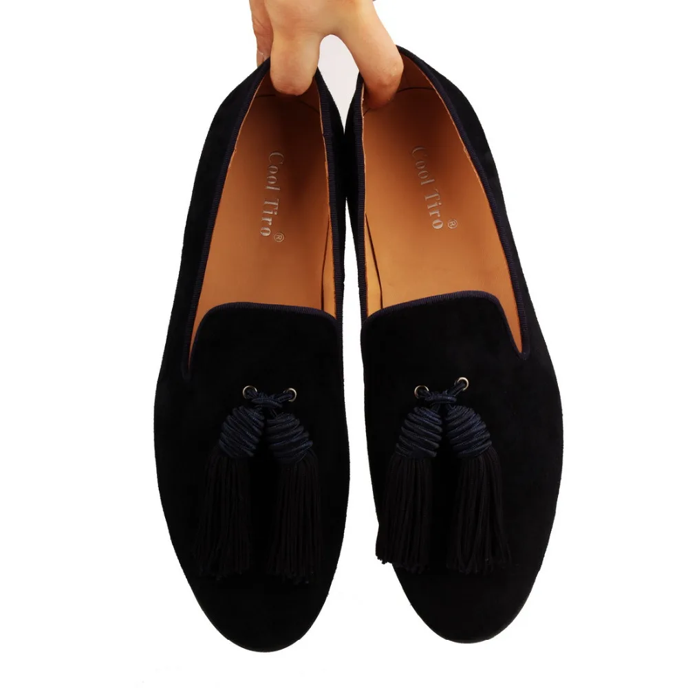 Navy blue Suede Men Loafers Tassel SLIPPERS (7)