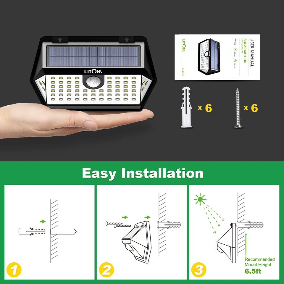 2PCSLot Litom CD184 63 LED Solar Lights ip65 Waterproof Solar Panel (5)