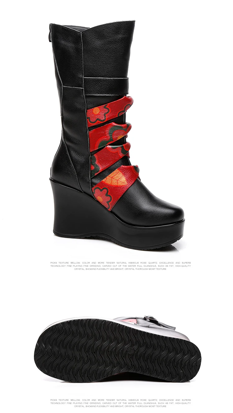 GKTINOO/Новые модные женские сапоги из натуральной кожи; зимняя теплая обувь до середины икры; повседневная женская обувь на танкетке; женские мотоботы