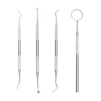 

4pcs Stainless Steel Dental Tools Kit Teeth Tartar Scraper Mouth Mirror Dentists Pick Tool Teeth Scaler for Teeth Whitening Kit