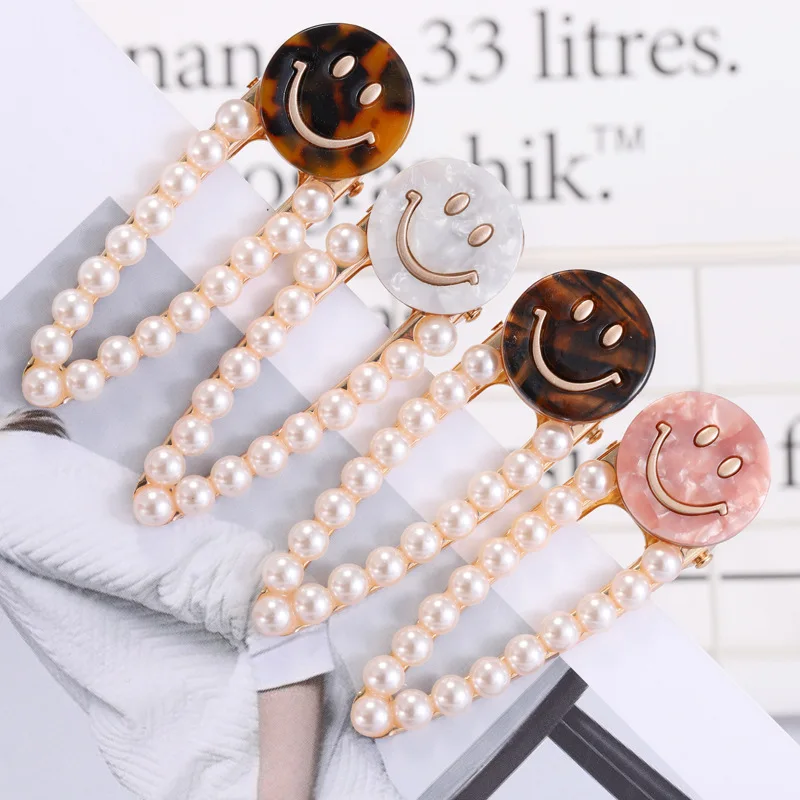 

Korea Chic Imitiation Pearl Hair Clips Women Round Acetic Acid Smile Face Hairgrip Geometric Waterdrop Clips Hair Accessories
