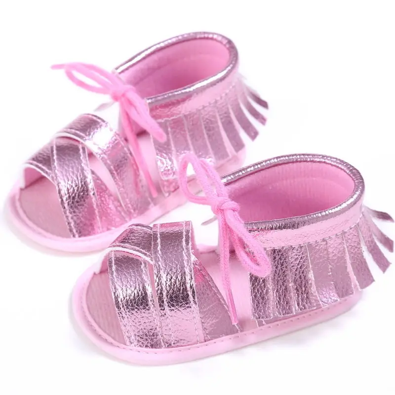 Новое поступление, детские сандалии с кисточками, обувь для малышей, кожаная обувь на мягкой подошве, летние сандалии для маленьких мальчиков и девочек 0-18 месяцев - Цвет: Розовый