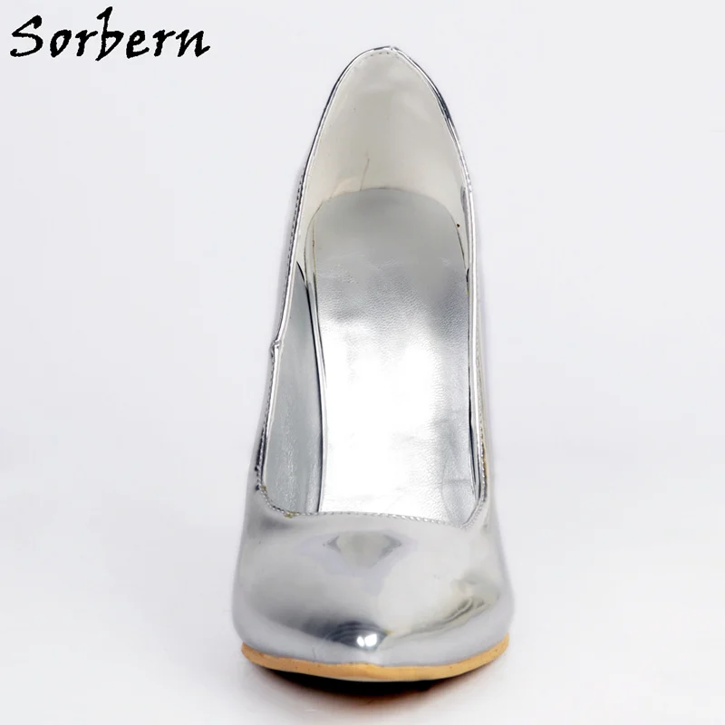Sorbern/Клубные туфли из серебристой лакированной кожи; женские туфли-лодочки на высоком каблуке-шпильке; свадебные туфли; туфли-лодочки с красной подошвой на заказ