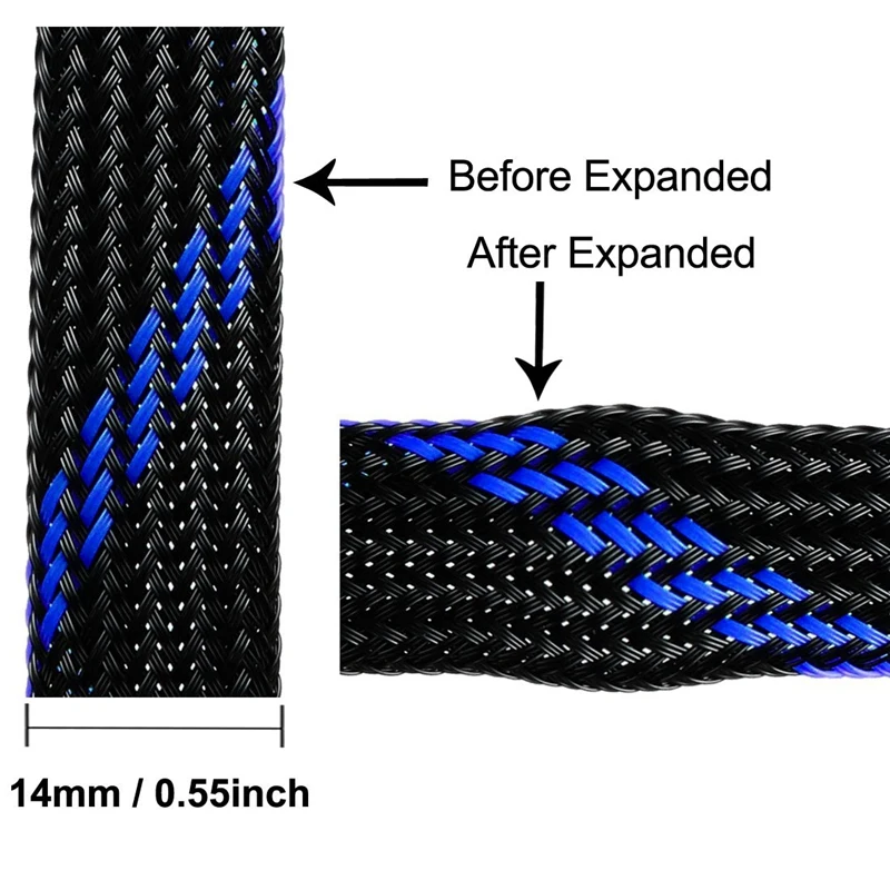 ПЭТ плетеная оплетка 32,8 футов 10 м расширяемая кабельная обертка 14 мм диаметр проволочная оболочка синий, черный