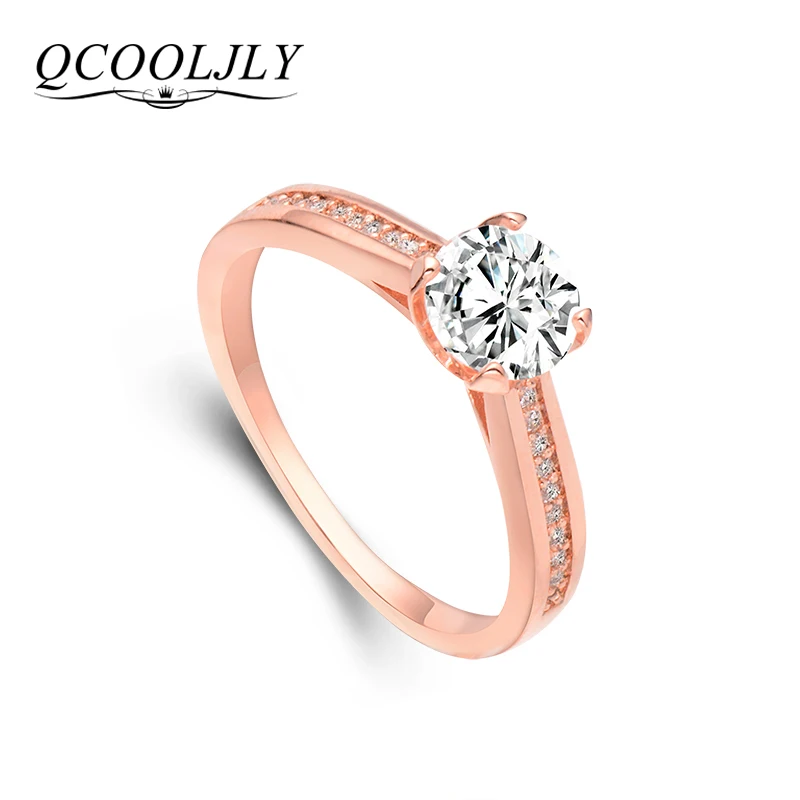 QCOOLJLY Hot Sale Nice Silver Color Ring Round Huge White Cubic Zirconia Crystal Rings Rose Gold ...